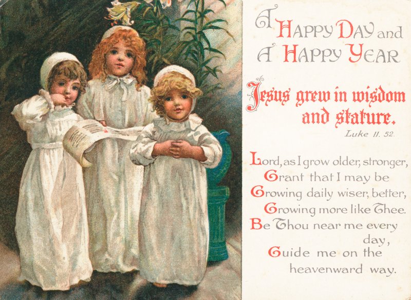 Meninas que dizem orações, cartão de Natal de English School
