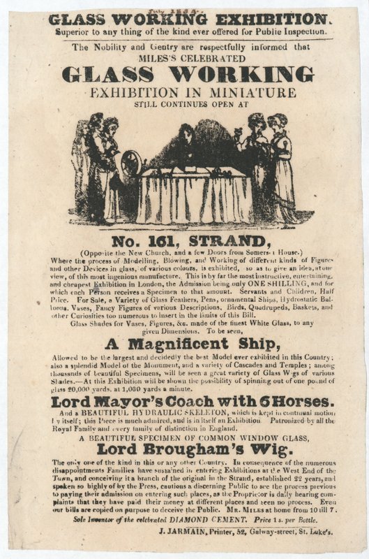 Exposição de trabalho em vidro, 161 Strand, julho de 1834 de English School
