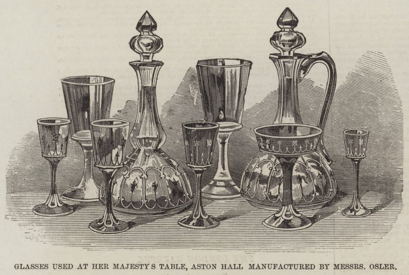 Óculos usados na Mesa de Sua Majestade, Aston Hall fabricados por Messers Osler (gravura) de English School