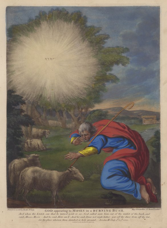 Deus aparecendo a Moisés numa Sarça Ardente (cor litho) de English School