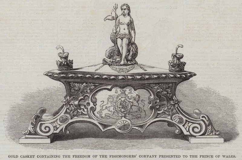 Caixão de Ouro contendo a Liberdade da Companhia de Pescadores apresentado ao Príncipe de Gales (gravura) de English School