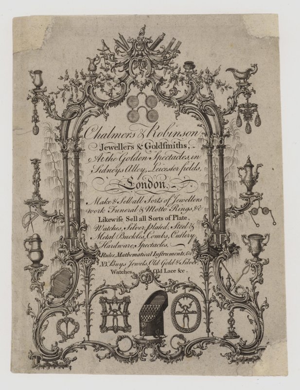 Ourivesaria e ourives, Chalmers e Robinson, cartão de comércio de English School