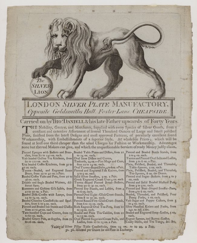 Ourives e ourives, Thomas Daniell, cartão comercial de English School