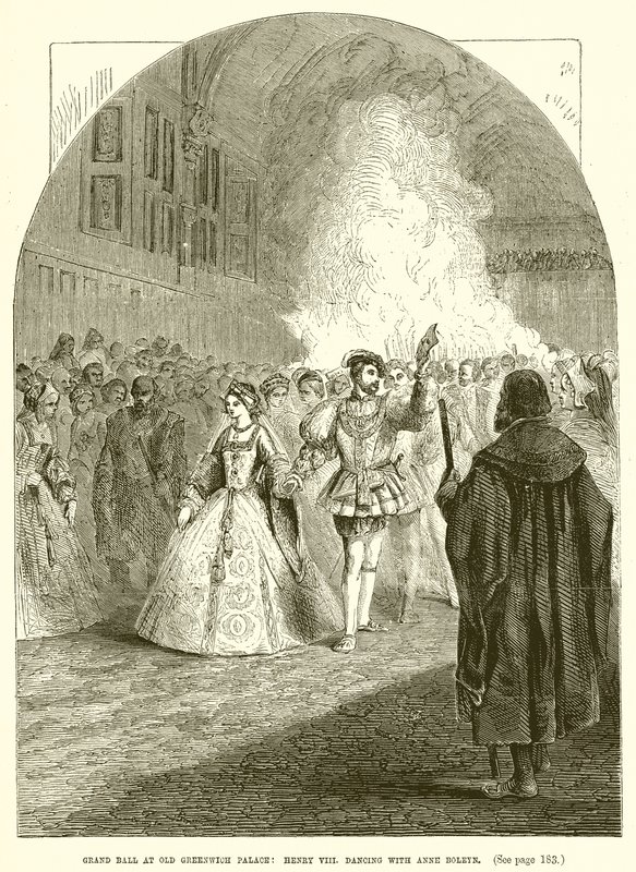 Grand Ball no Old Greenwich Palace: Henrique VIII. dançando com Ana Bolena de English School