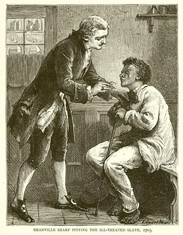 Granville Sharp com pena do Escravo Maltratado, 1703 de English School