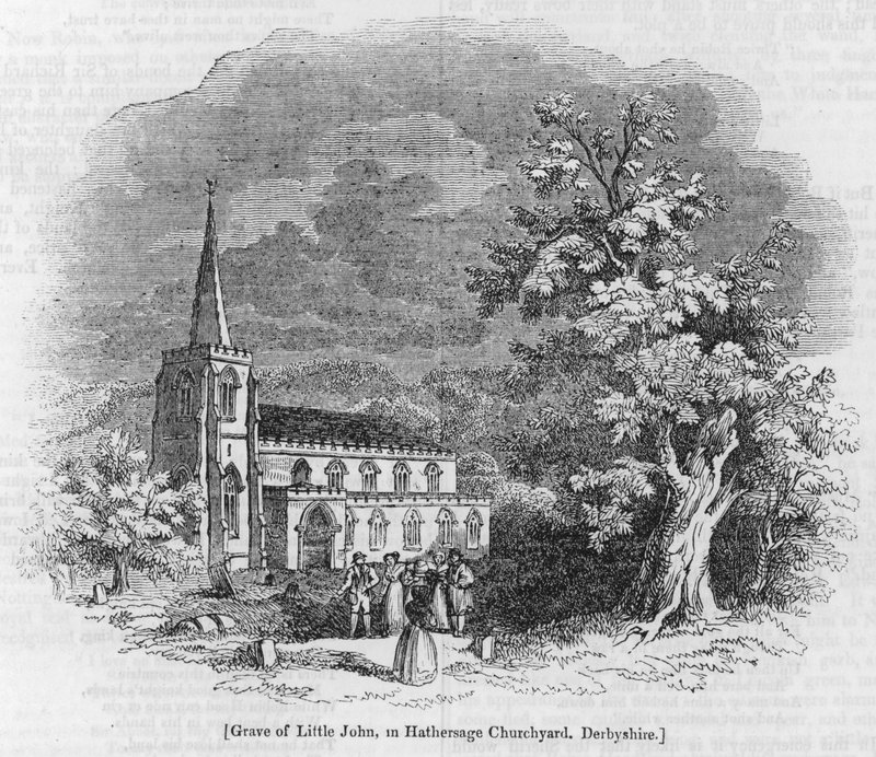 Grave of Little John, em Hathersage Churchyard, Derbyshire (gravura) de English School