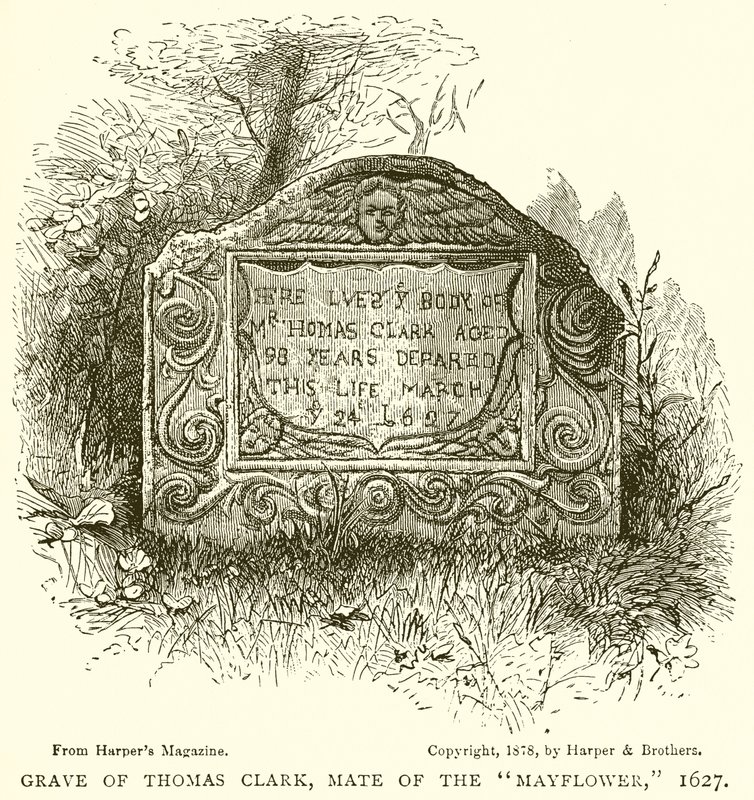 Túmulo de Thomas Clark, companheiro do Mayflower, 1627 de English School