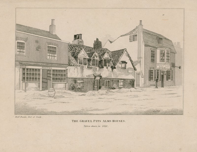 Casas de alms de cova de cascalho, Notting Hill Gate, Londres de English School