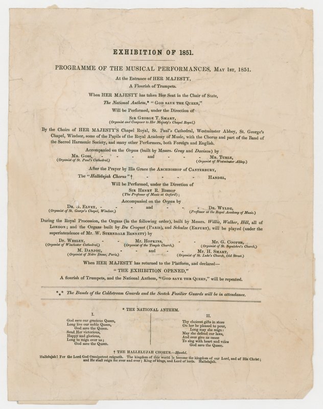 Grande Exposição de 1851. Programa de Apresentações Musicais, 1 de maio de 1851 de English School