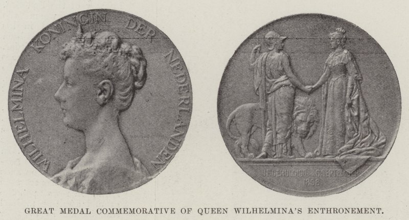 Grande Medalha Comemorativa da Entronização da Rainha Wilhelmina (gravura) de English School
