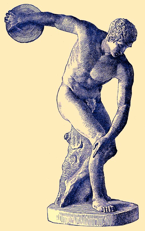 Atleta grego jogando o disco, ilustração da história universal ilustrada de Cassells por Edward Ollier, 1890 (imagem digital melhorada) de English School