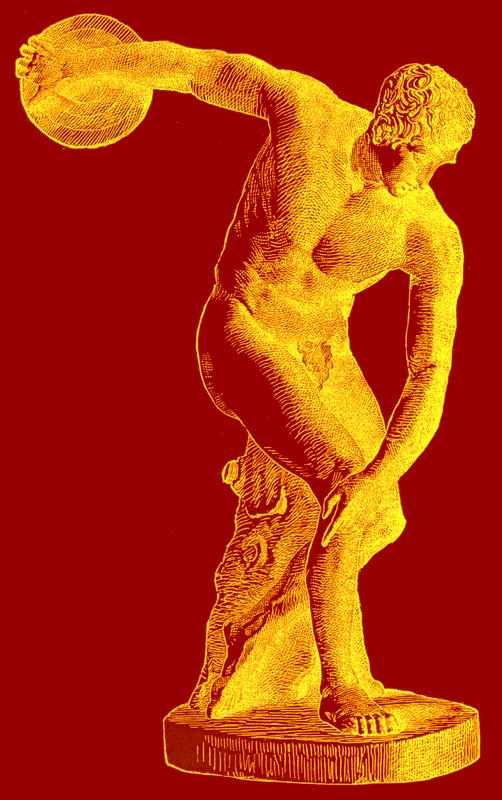 Atleta grego jogando o disco, ilustração da história universal ilustrada de Cassells por Edward Ollier, 1890 (imagem digital melhorada) de English School