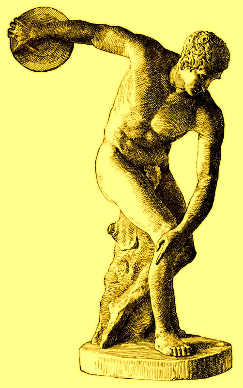 Atleta grego jogando o disco, ilustração da história universal ilustrada de Cassells por Edward Ollier, 1890 (imagem digital melhorada) de English School