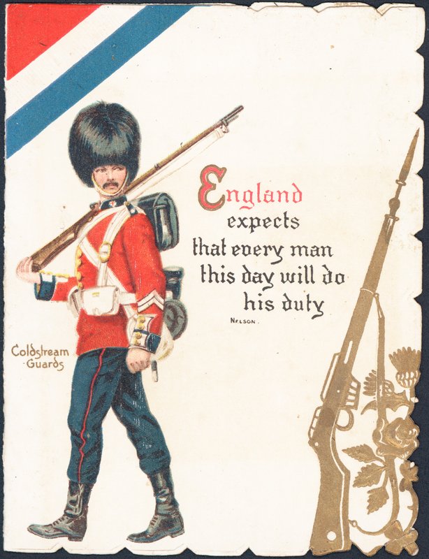 Cartão com um soldado dos guardas de Coldstream de English School