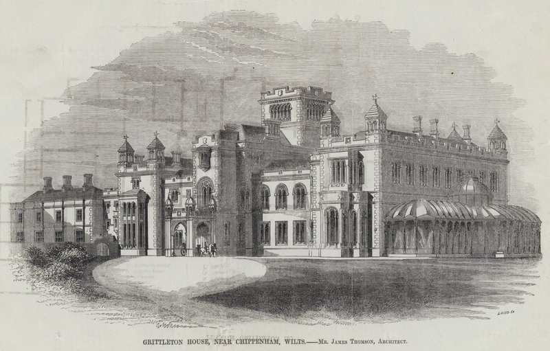 Grittleton House, perto de Chippenham, Wilts (gravura) de English School
