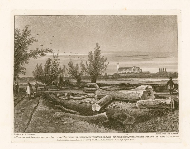 Fundamentos no sul de Westminster, incluindo o Timber Yard on Millbank de English School
