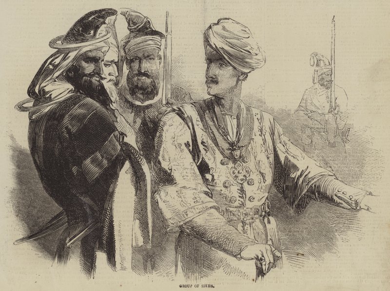 Grupo de Sikhs (gravura) de English School