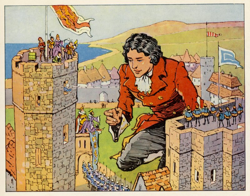 As Viagens de Gulliver: Ele conhece a Imperatriz (litografia a cores) de English School