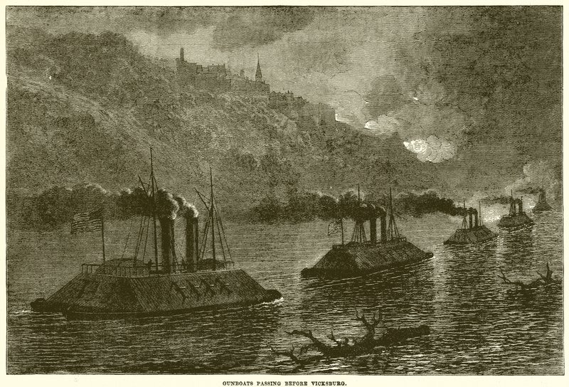 Gunboats passando antes de Vicksburg de English School