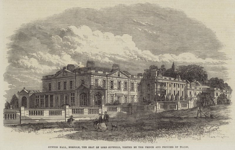Gunton Hall, Norfolk, sede de Lord Suffield, visitado pelo Príncipe e pela Princesa de Gales (gravura) de English School