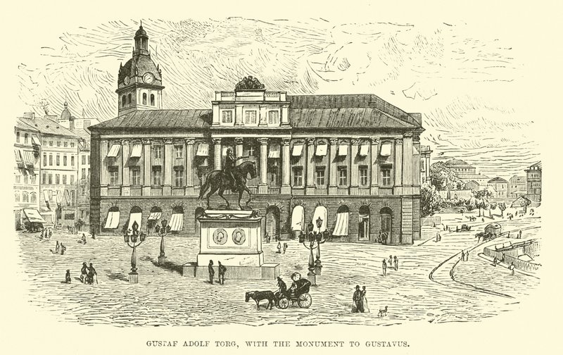 Gustaf Adolf Torg, com o monumento a Gustavus de English School