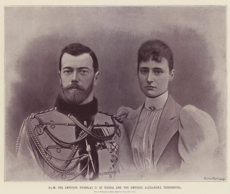 ELE o Imperador Nicolau II da Rússia e a Imperatriz Alexandra Feodorovna (litografia a cores) de English School