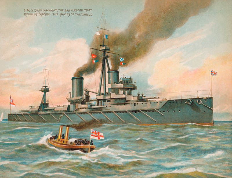 HMS Dreadnought, navio de guerra britânico que revolucionou o poder naval (chromolitho) de English School