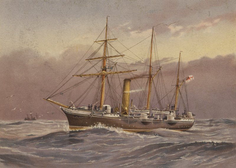 HMS Nymph (saveiro) (litografia a cores) de English School