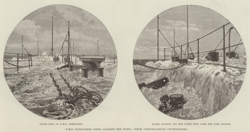 HMS Sanspareil indo contra o Vento (gravura) de English School
