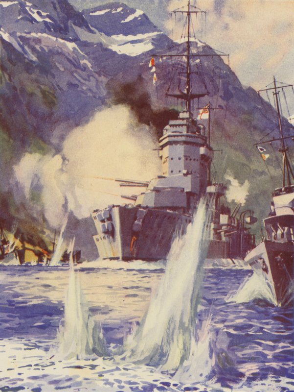 HMS Warspite ao largo da costa da Noruega de English School