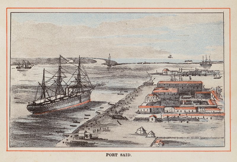 Navio de transporte de tropas HM Indian: Port Said (gravura a cores) de English School