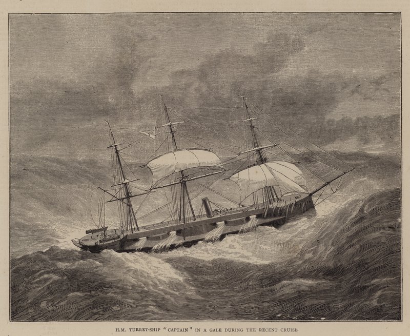 HM Turret-Ship "Capitão" em um Gale durante o Cruzeiro Recente (gravura) de English School