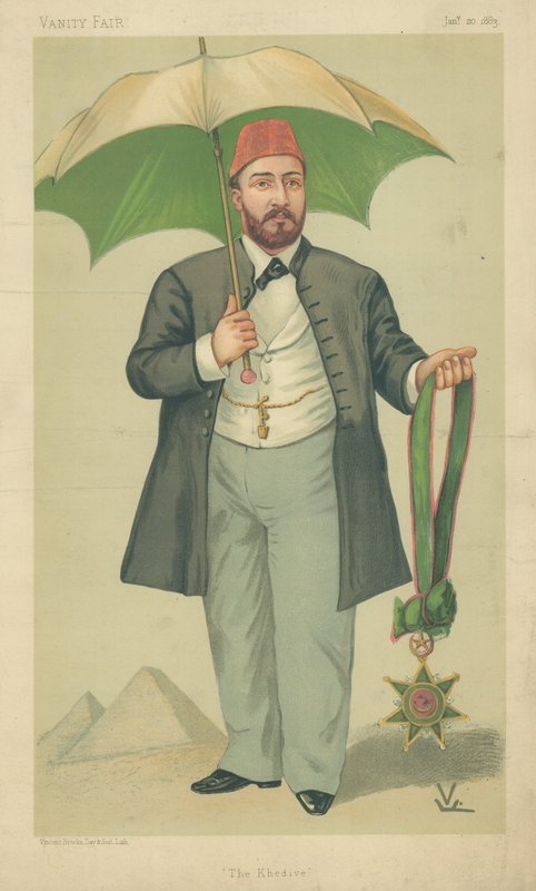HH Mehemed Tewfik-Pasha, quediva do Egito, o quediva, 20 de janeiro de 1883, desenho animado da Vanity Fair de English School