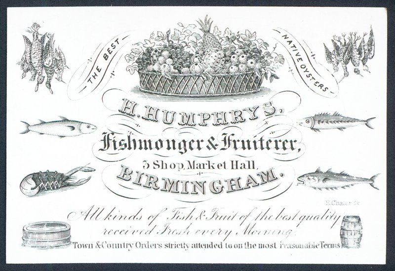 H Humphrys, Peixeiro e Fruteiro, cartão comercial de English School