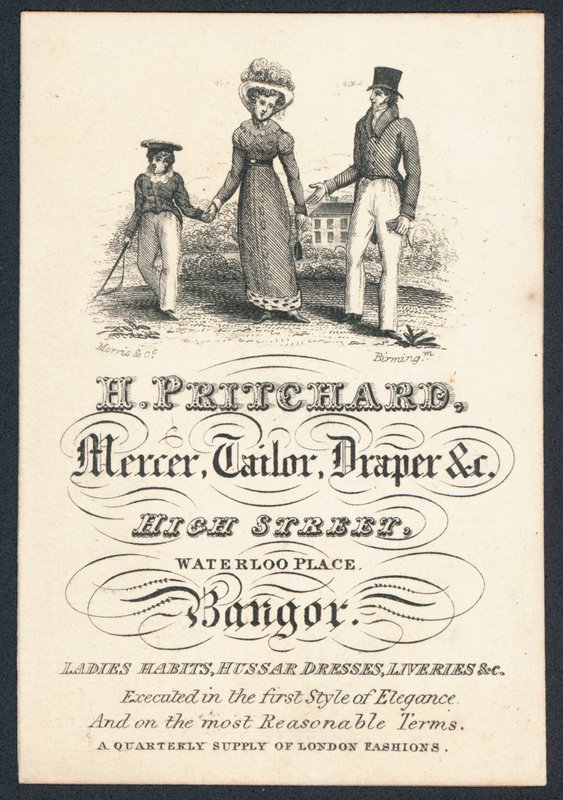 H Pritchard, mercer, alfaiate e draper, cartão de comércio de English School
