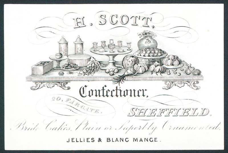 H Scott, confeiteiro, cartão comercial de English School