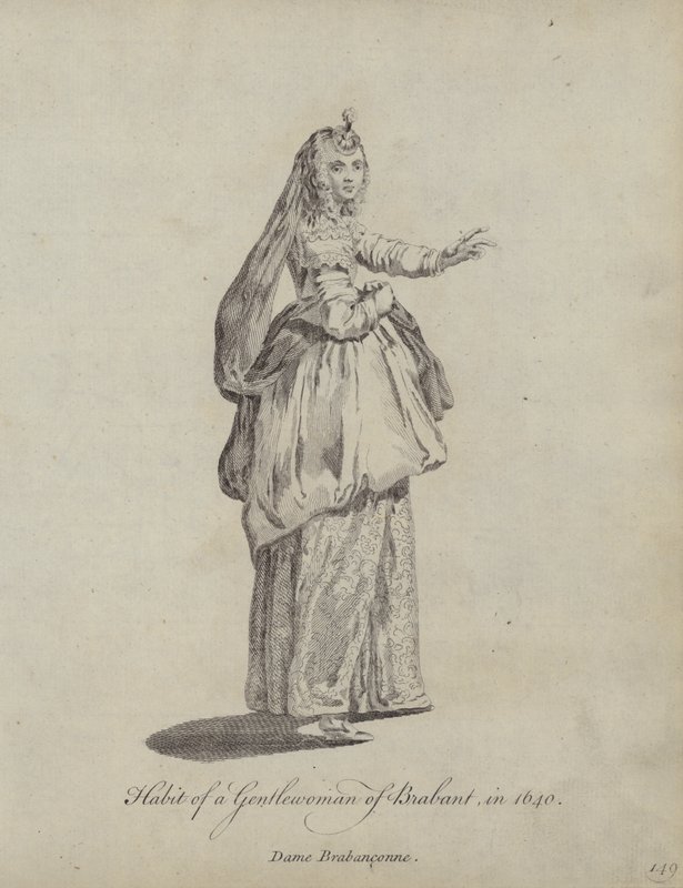 Hábito de uma dama de Brabante em 1640 de English School