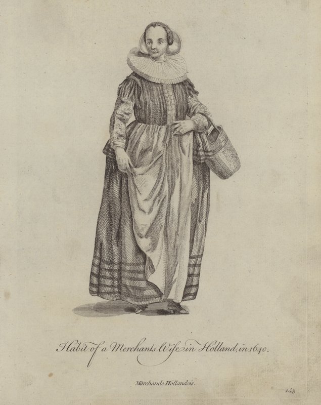 Hábito de uma esposa de comerciantes na Holanda em 1640 de English School