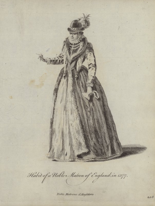 Hábito de uma nobre matrona de Inglaterra em 1577 (gravura) de English School