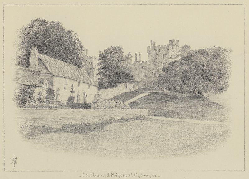 Haddon Hall, Estábulo e Entrada Principal (litho) de English School