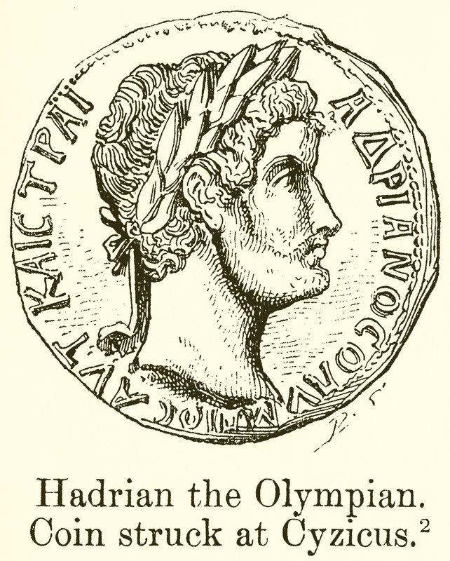 Adriano, o olímpico. Moeda atingiu Cyzicus de English School