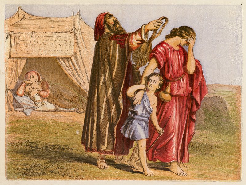 Hagar e Ismael (litografia a cores) de English School