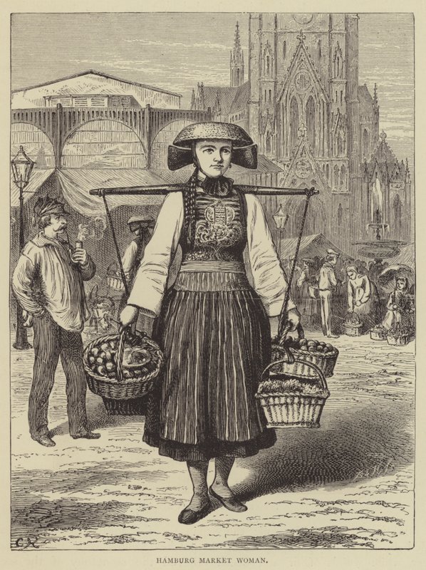 Hamburg Market Woman (gravura) de English School