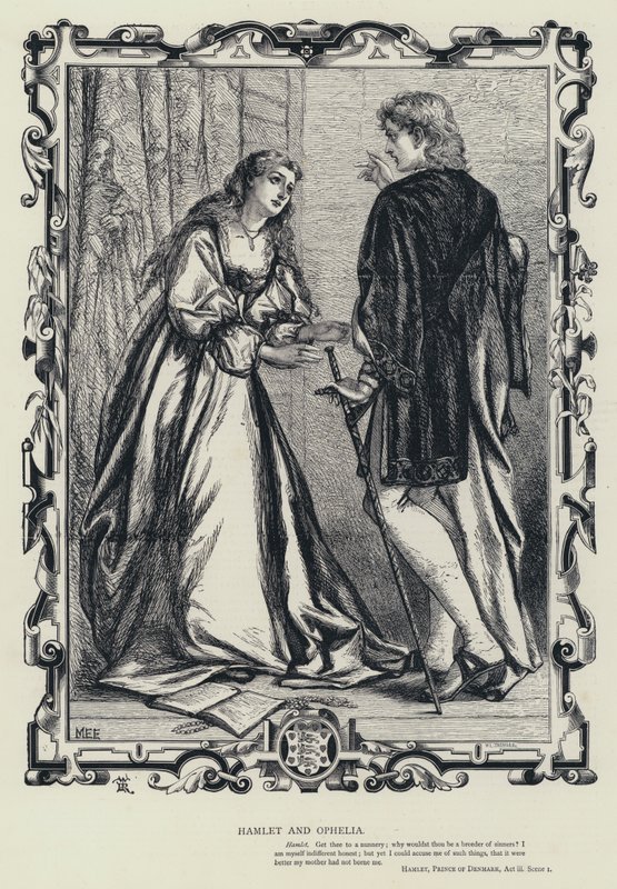 Hamlet e Ofélia, Hamlet, Príncipe da Dinamarca, Acto iii, Cena 1 (gravura) de English School