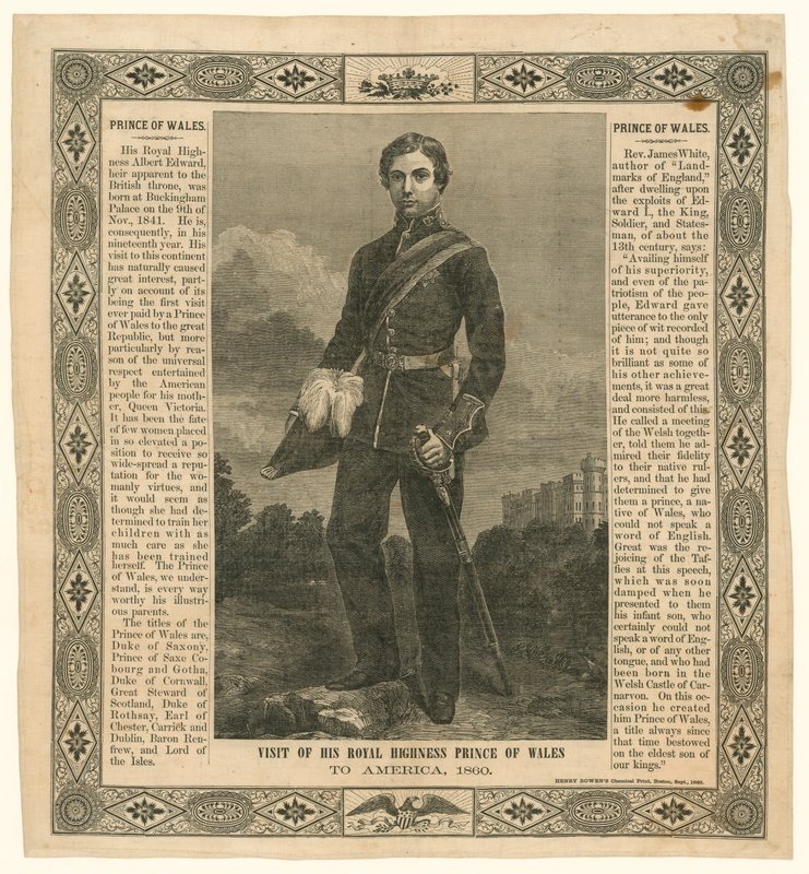 Lenço comemorativo da viagem do Príncipe de Waless à América, 1860 de English School