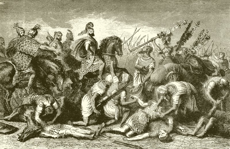 Tropas de Hannibals saqueando seus inimigos mortos após a Batalha de Cannae de English School