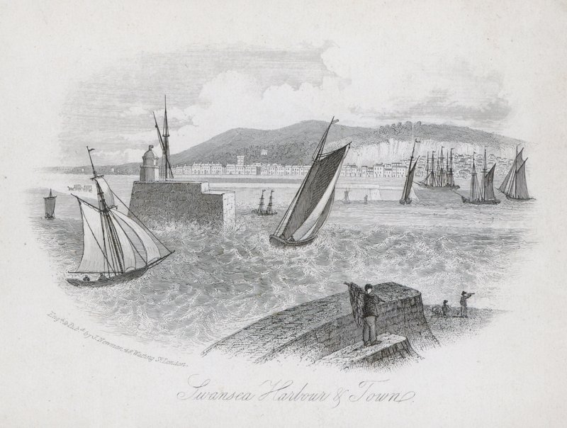 Porto e cidade, Swansea, País de Gales (gravura) de English School