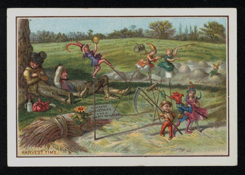 Hora da colheita, cartão de Boas Festas. (chromolitho) de English School