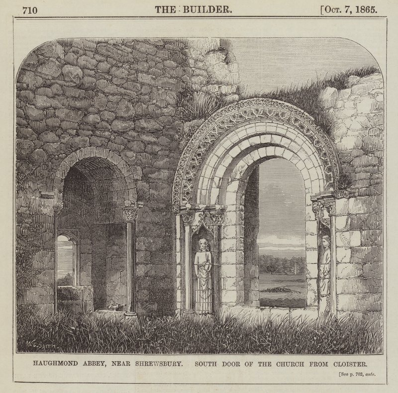 Abadia de Haughmond, perto de Shrewsbury, Porta Sul da Igreja de Cloister (gravura) de English School