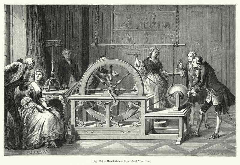 Máquina Eléctrica de Hawksbee (gravura) de English School